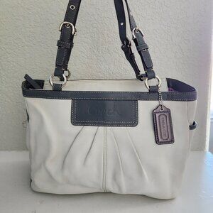 Coach White & Gray Y2K Leather Handbag Tote Purse